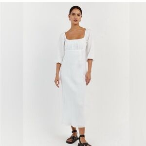 Elegant White Midi linen Dress